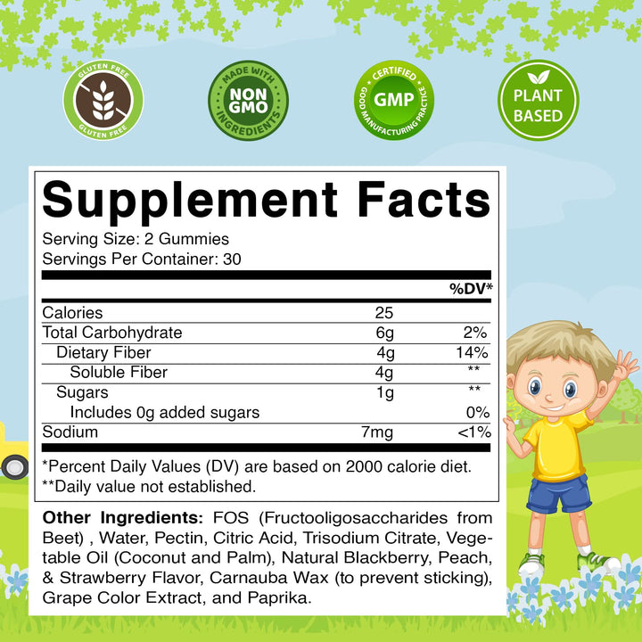 Gummies close-up highlighting chewy texture and beet-derived fiber for gut support.