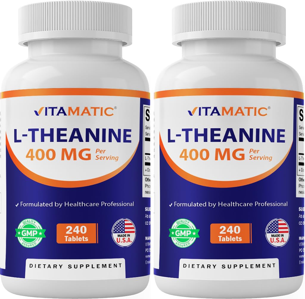 Vitamatic L-Theanine bottle closed, supporting a simple daily calm routine