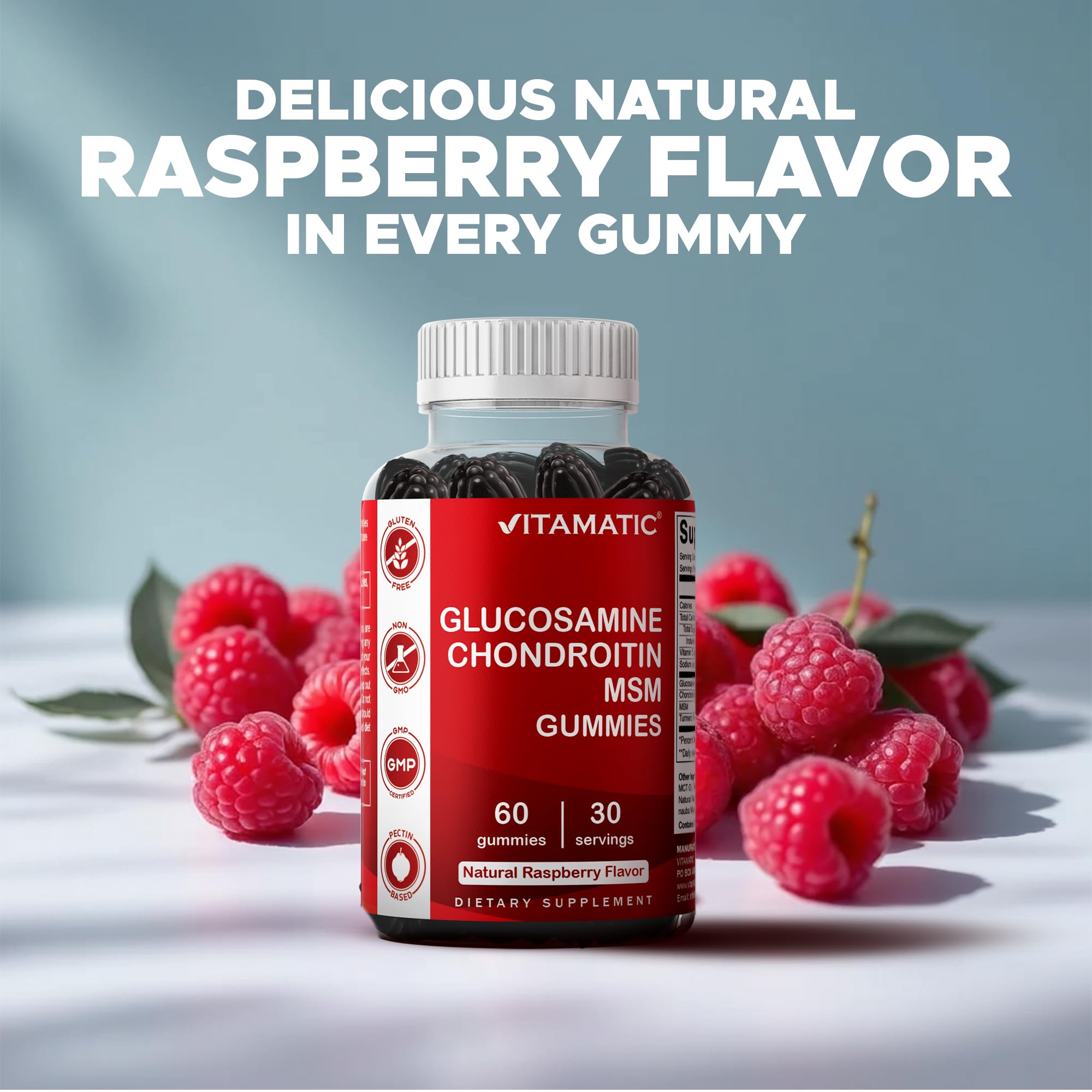 Vitamatic label highlights glucosamine, chondroitin, MSM, and vitamin E.
