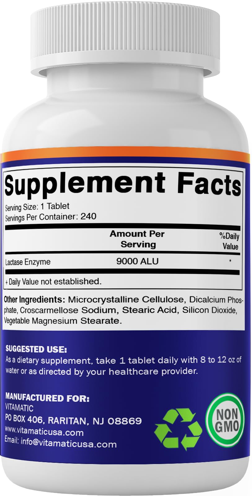 Bottle side view highlighting USA-made GMP standards for Vitamatic 9000