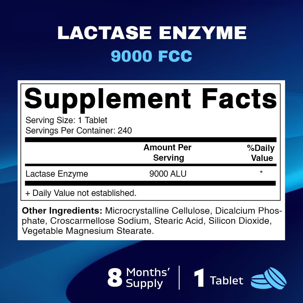 Close-up of Vitamatic Lactase Enzyme 9000 caplets ready for dairy use