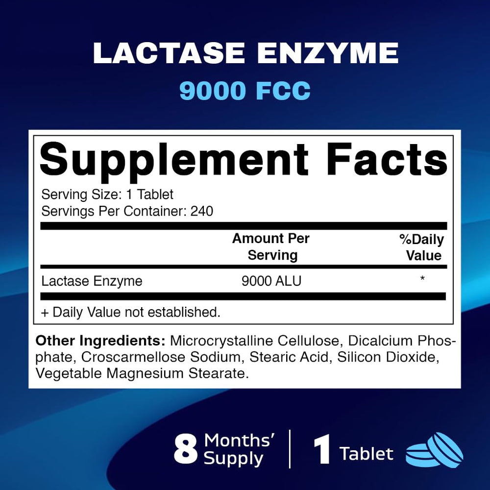 Close-up of Vitamatic Lactase Enzyme 9000 caplets ready for dairy use