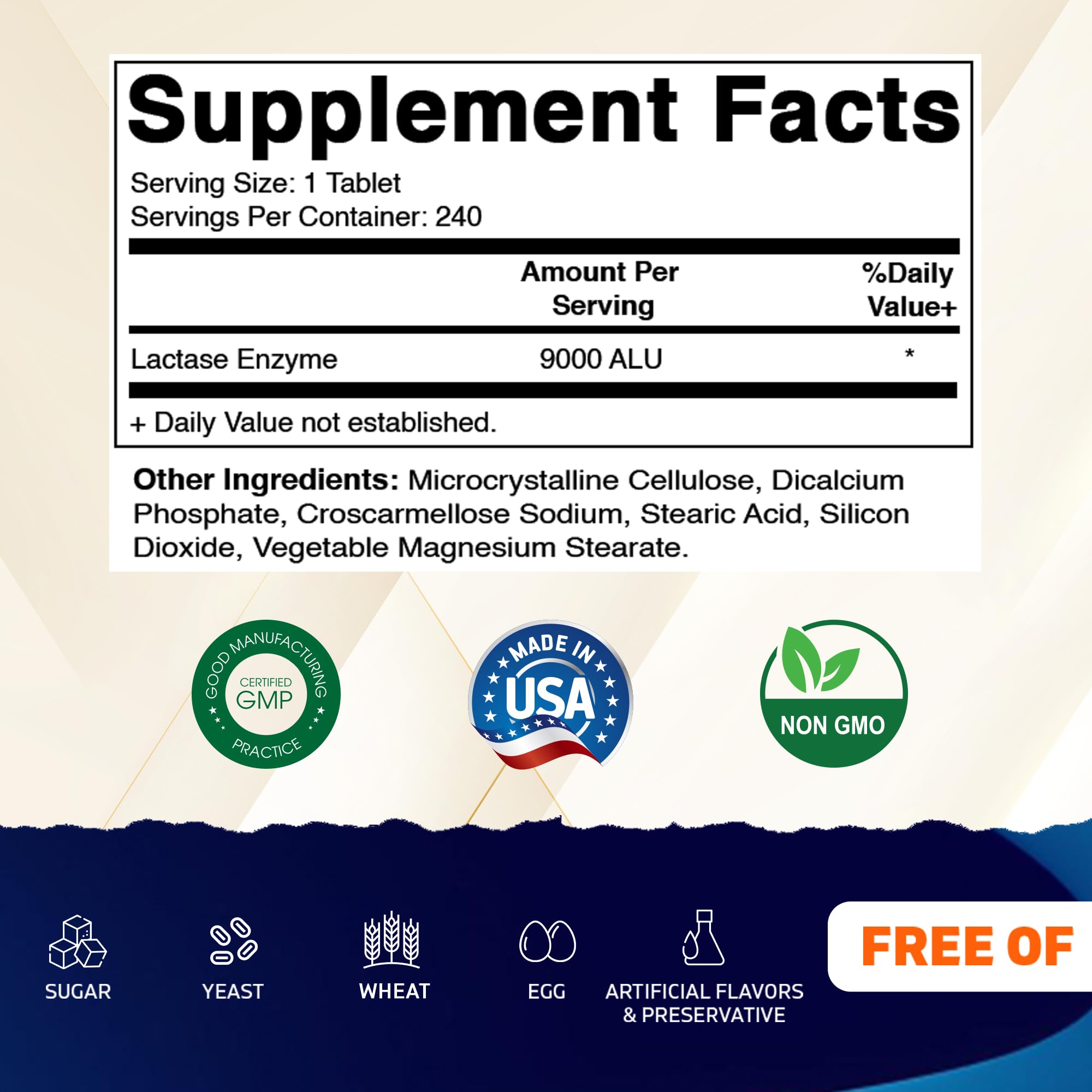 Vitamatic Lactase Enzyme 9000 caplets close-up for dosing.
