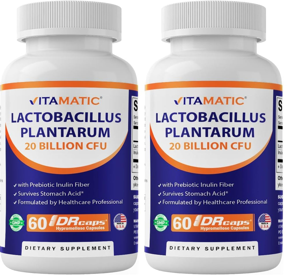Vitamatic Lactobacillus Plantarum bottle front for daily digestive support.