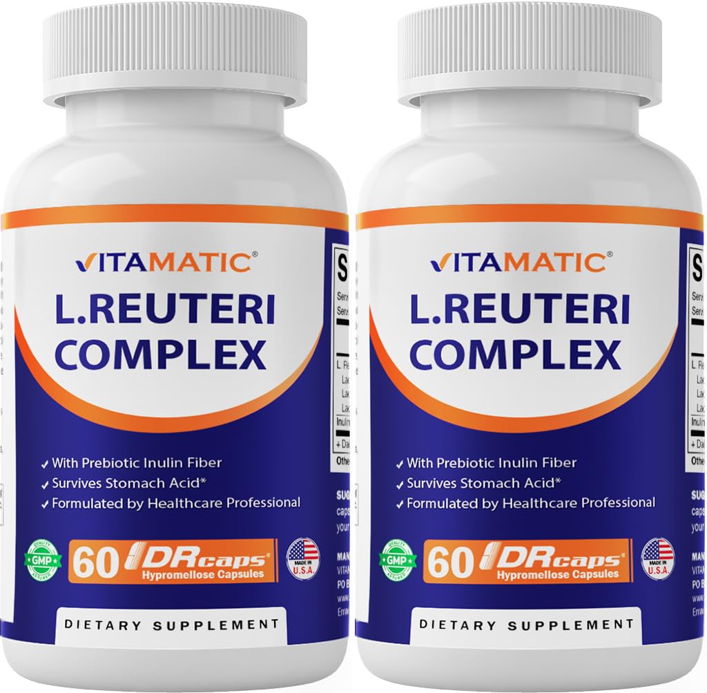 Vitamatic Lactobacillus Reuteri Complex bottle front for daily digestive support.