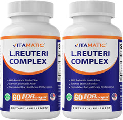 Vitamatic Lactobacillus Reuteri Complex bottle front for daily digestive support.