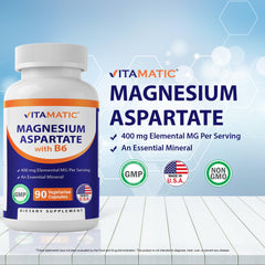 Vitamatic Magnesium Aspartate label detail showing 400 mg elemental magnesium