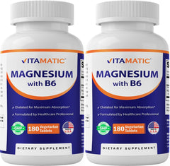 Vitamatic Magnesium with B6 bottle front highlighting high potency for daily wellness