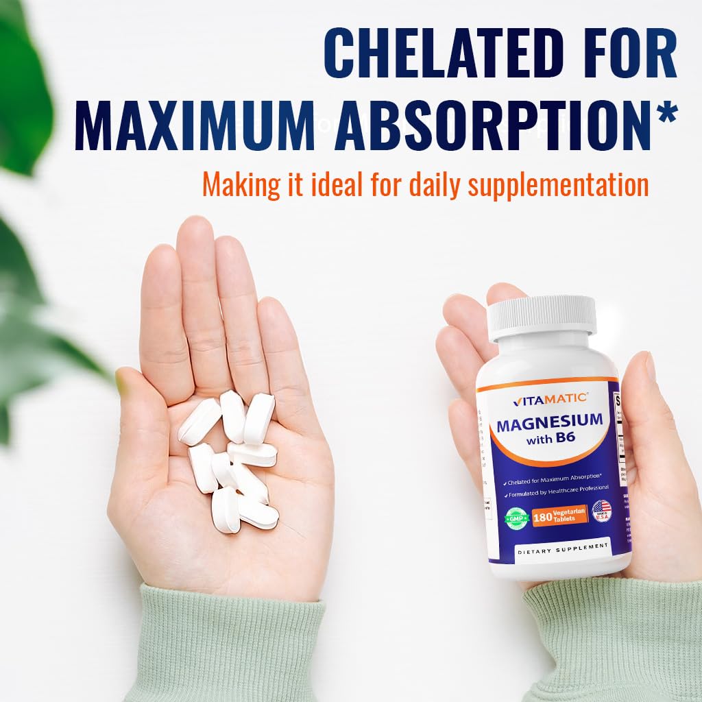 Dosage information panel on Vitamatic Magnesium with B6 bottle