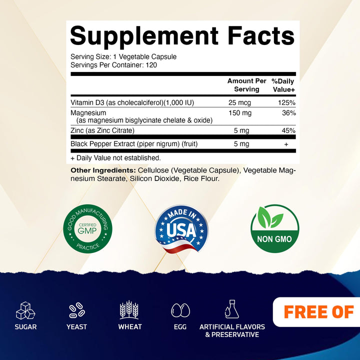 Vitamatic Magnesium D3 Zinc: cápsulas para apoyo diario.
