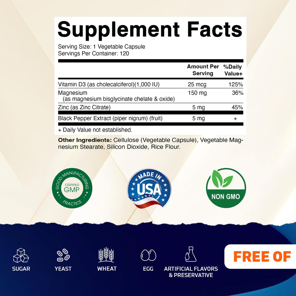 Vitamatic Magnesium D3 Zinc: cápsulas para apoyo diario.
