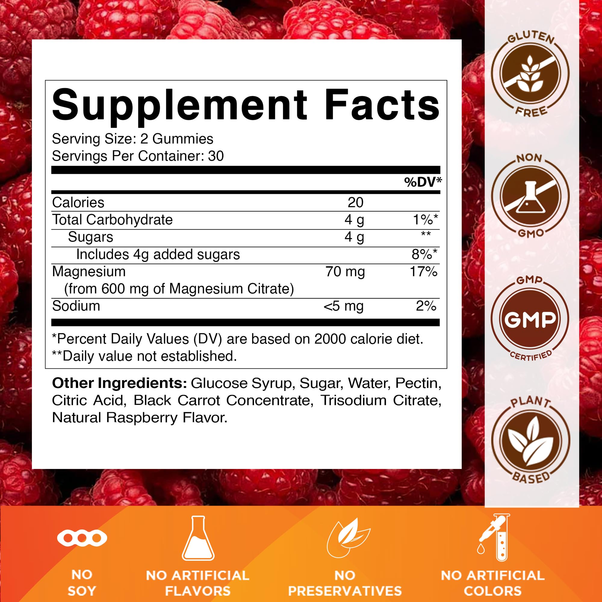 Vitamatic Magnesium Gummies 600 mg serving label—clear daily usage information