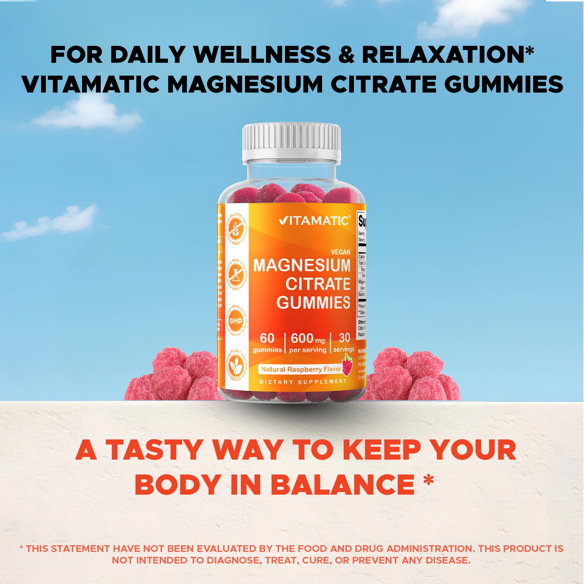Vitamatic packaging highlighting no artificial colors or flavors.