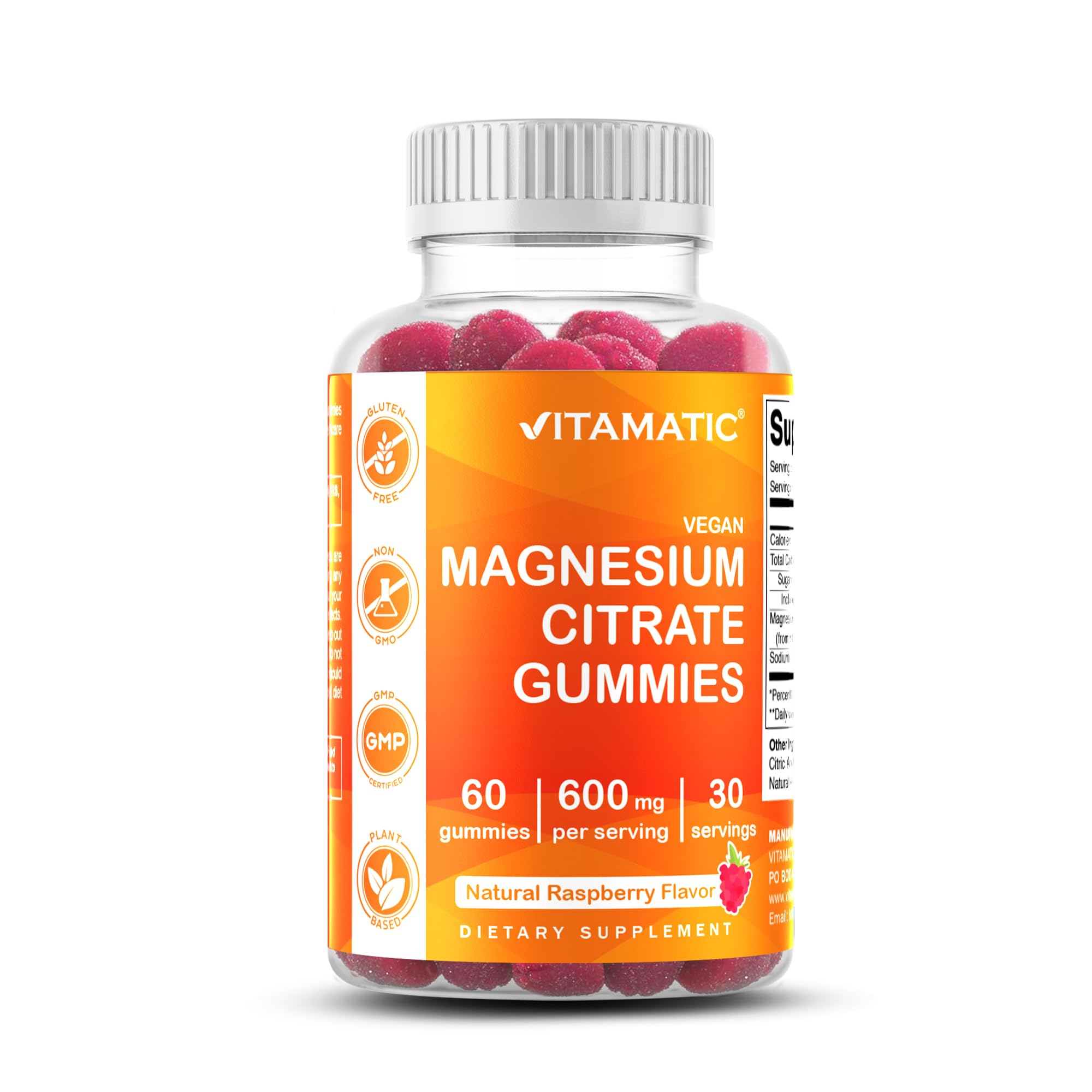 Vitamatic Magnesium Gummies raspberry flavor for tasty daily relaxation.