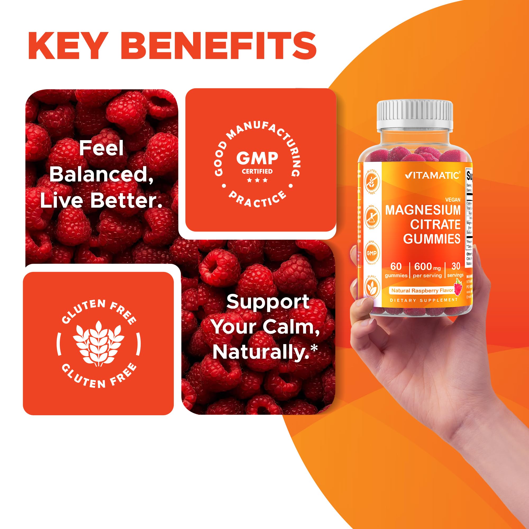 Vitamatic Magnesium Gummies raspberry texture close-up for tasty daily intake
