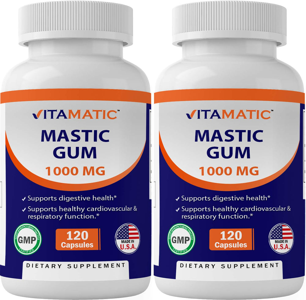 Vitamatic mastic gum bottle for digestive support and oral wellness.