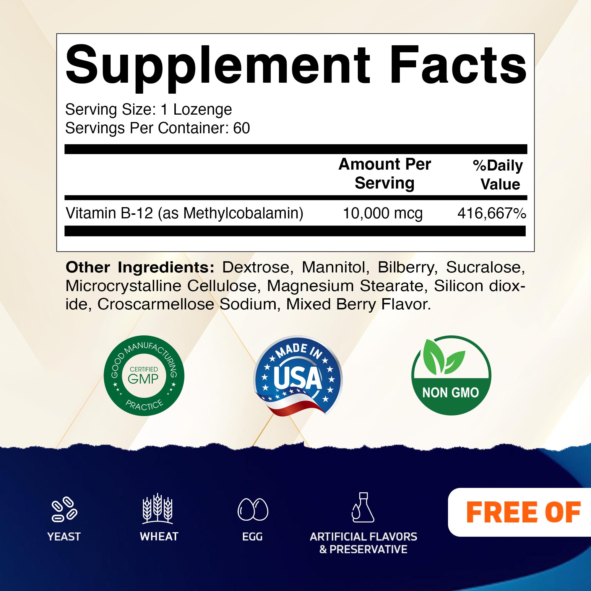 Vitamatic Methyl B12 lozenge closeup highlights smooth texture for easy daily use.