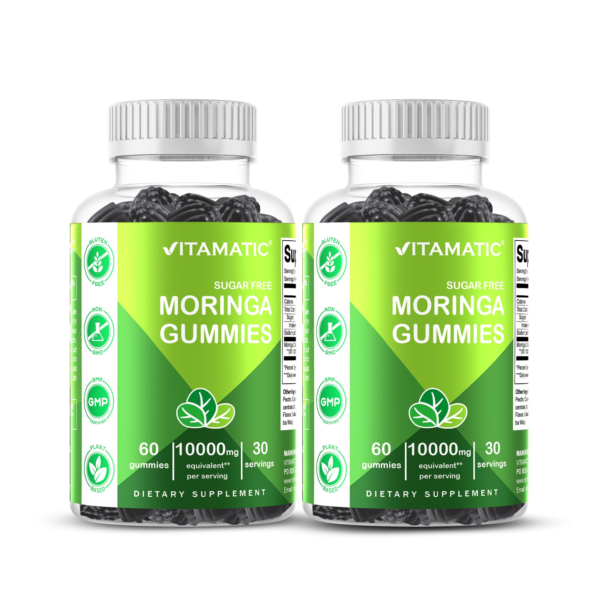 Vitamatic Moringa Gummies bottle front view showing sugar-free vegan formula