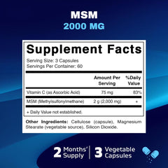 Vitamatic MSM 2000mg capsules close-up showing capsule texture and size.