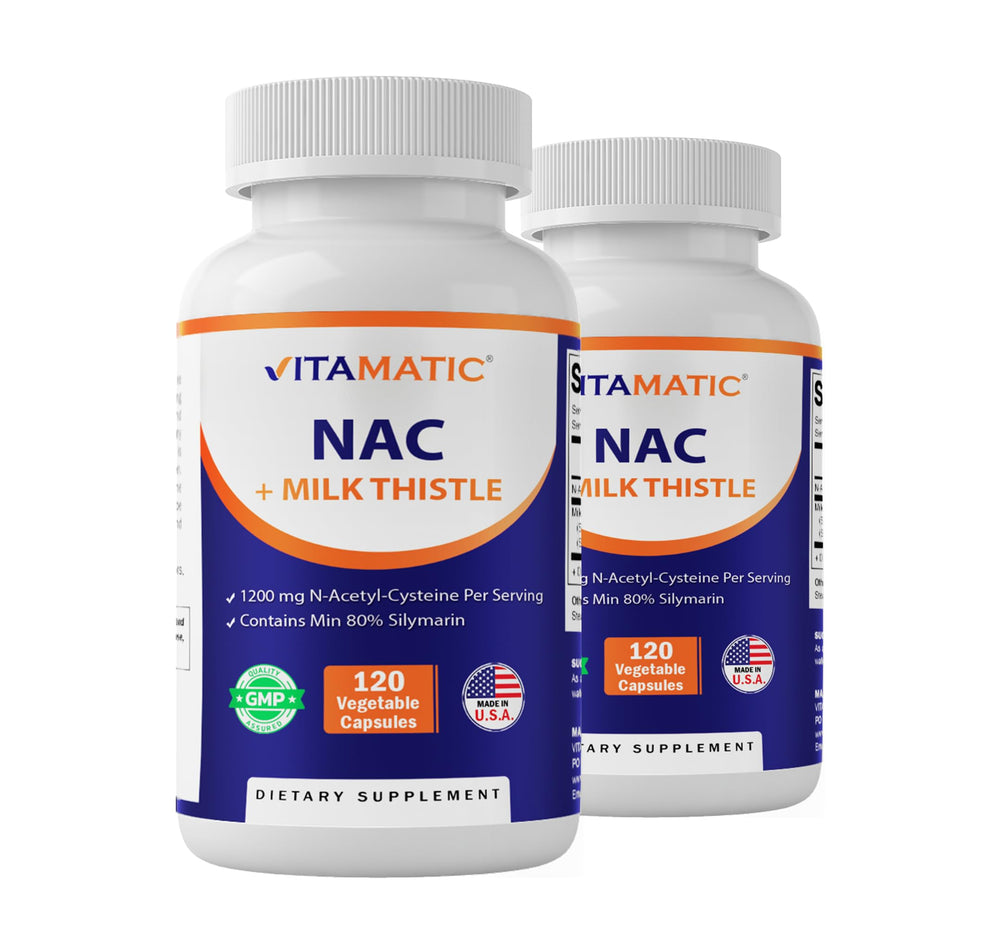 Vitamatic NAC supplement bottle front for immune and respiratory support