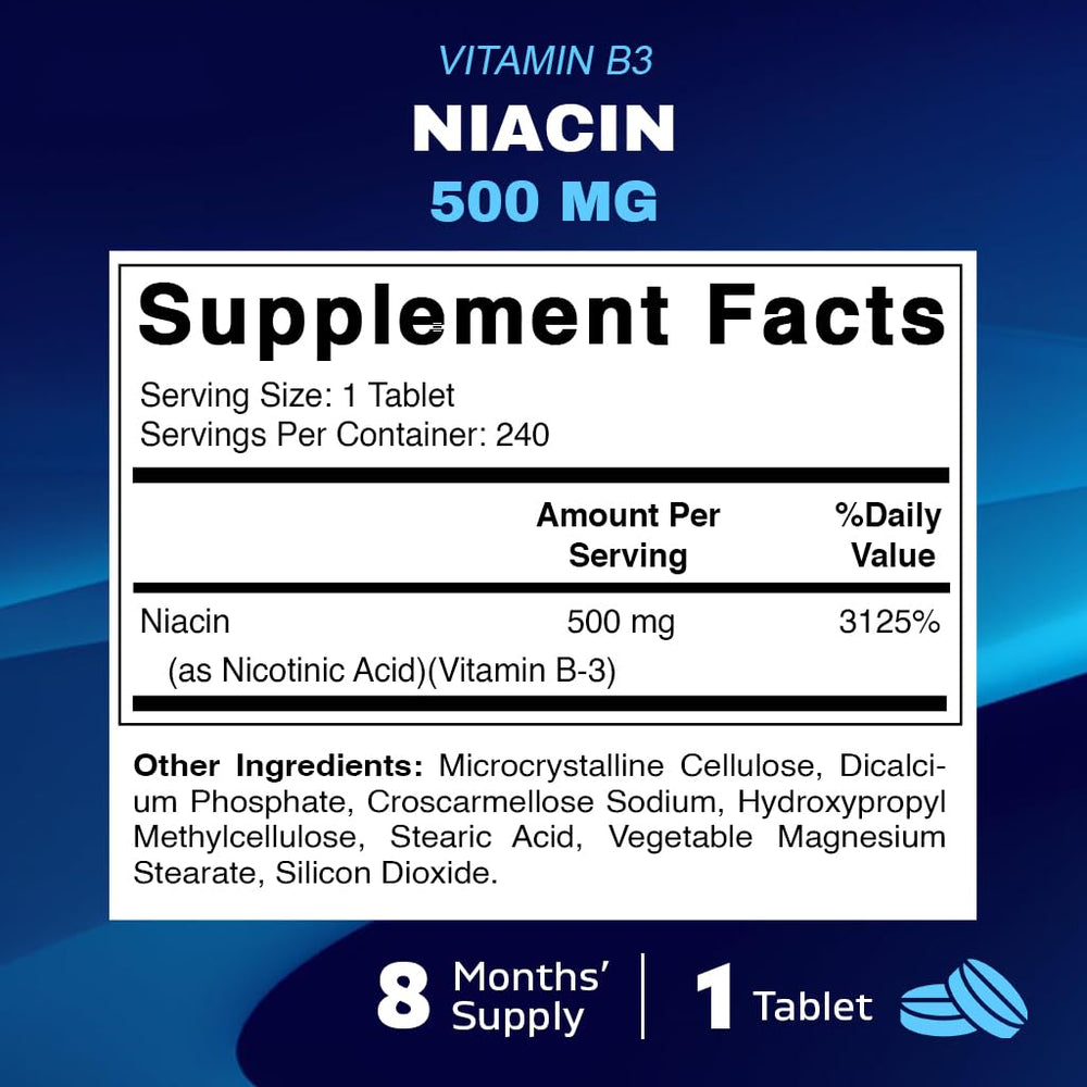 Vitamatic Niacin bottle front showing Non-GMO and Gluten Free labeling
