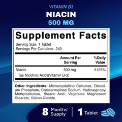 Vitamatic Niacin bottle front showing Non-GMO and Gluten Free labeling
