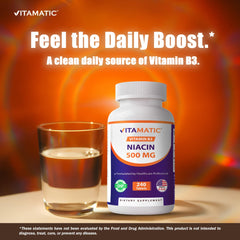 Vitamatic Niacin two-bottles pack on the counter for daily use.