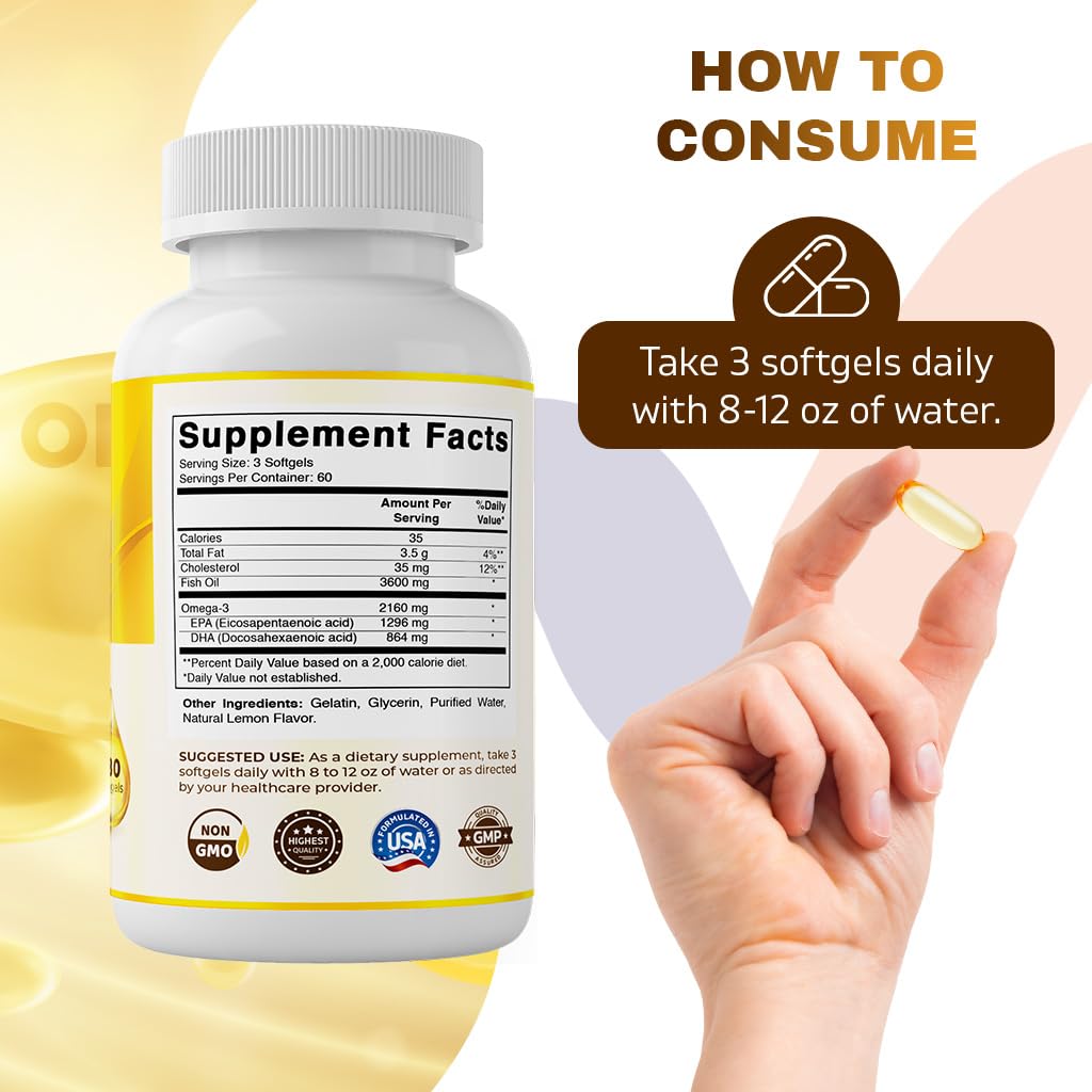 Vitamatic Omega-3 bottle pouring softgels for convenience.