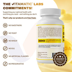 Vitamatic Omega-3 lemon flavor label highlights purity and potency.
