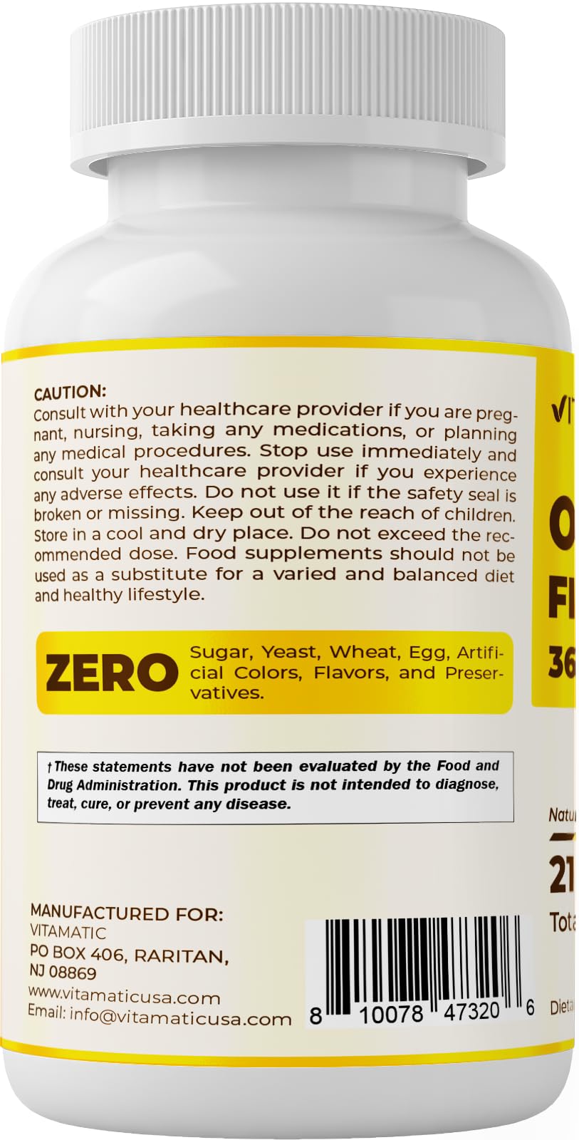 Vitamatic Omega-3 nutrition facts panel for informed choices.