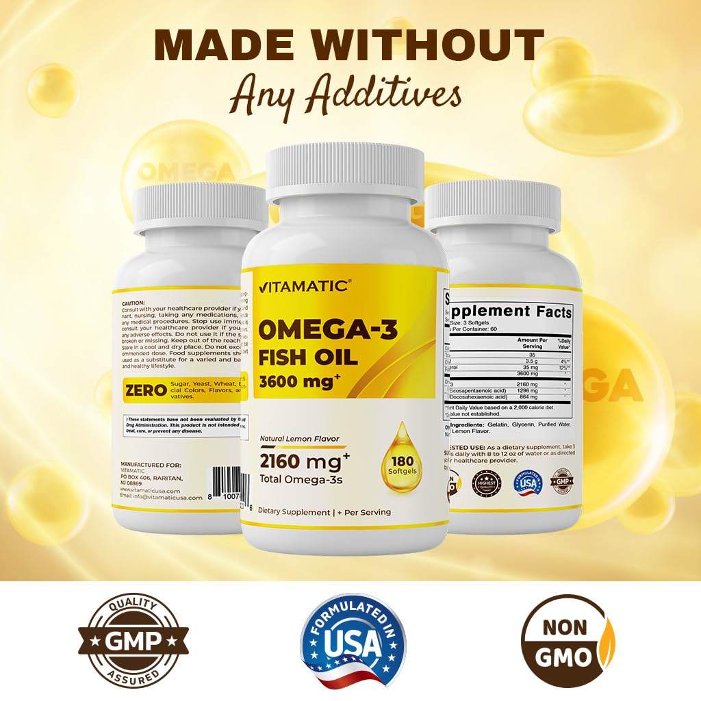 Vitamatic Omega-3 softgel close-up shows smooth texture.