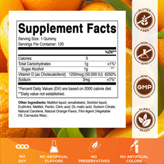 Vitamatic orange-flavored D3 gummies highlighting delicious taste and ease of use.