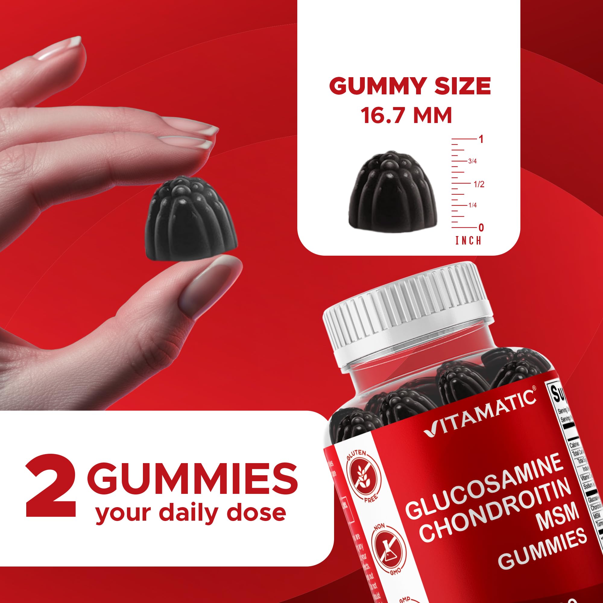 Vitamatic pectin-based gummies, gelatin-free, appealing and easy to chew.