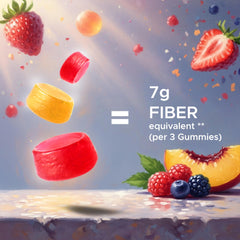 Vitamatic Prebiotic Fiber Gummies serving spoon emphasizes convenient daily fiber support