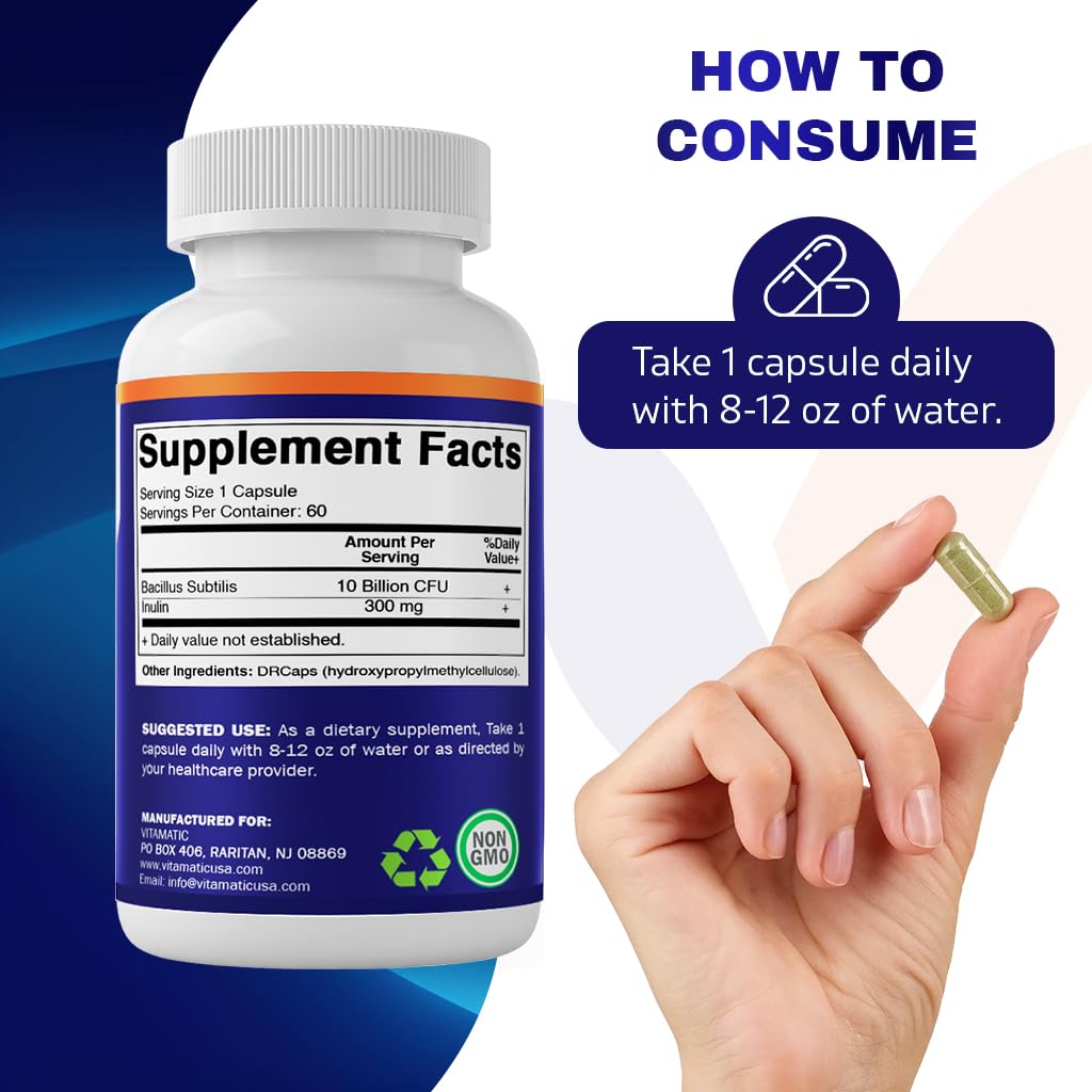 Vitamatic prebiotic inulin powder visual suggesting fiber support