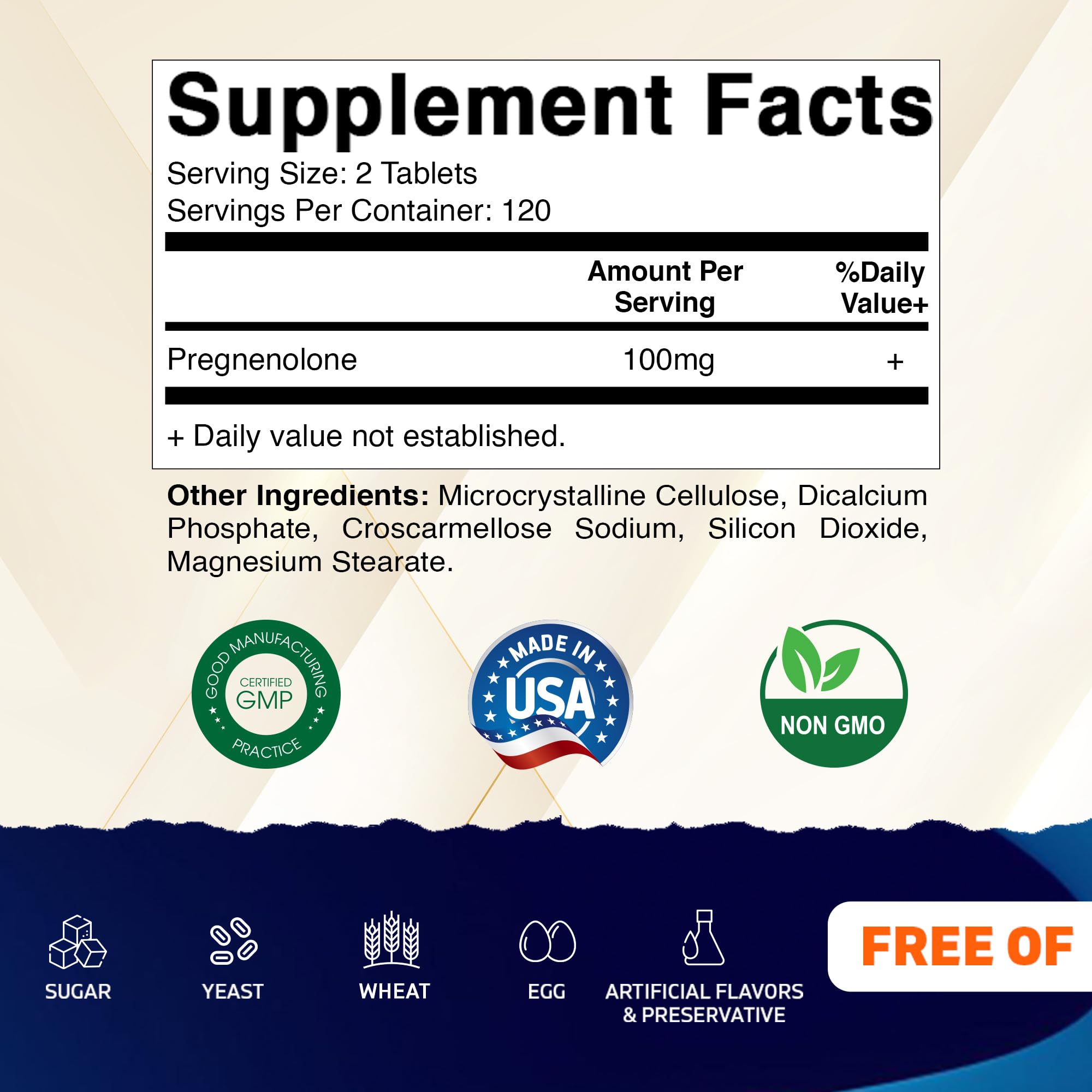 Vitamatic Pregnenolone tablets close-up shows small, easy-to-swallow capsules
