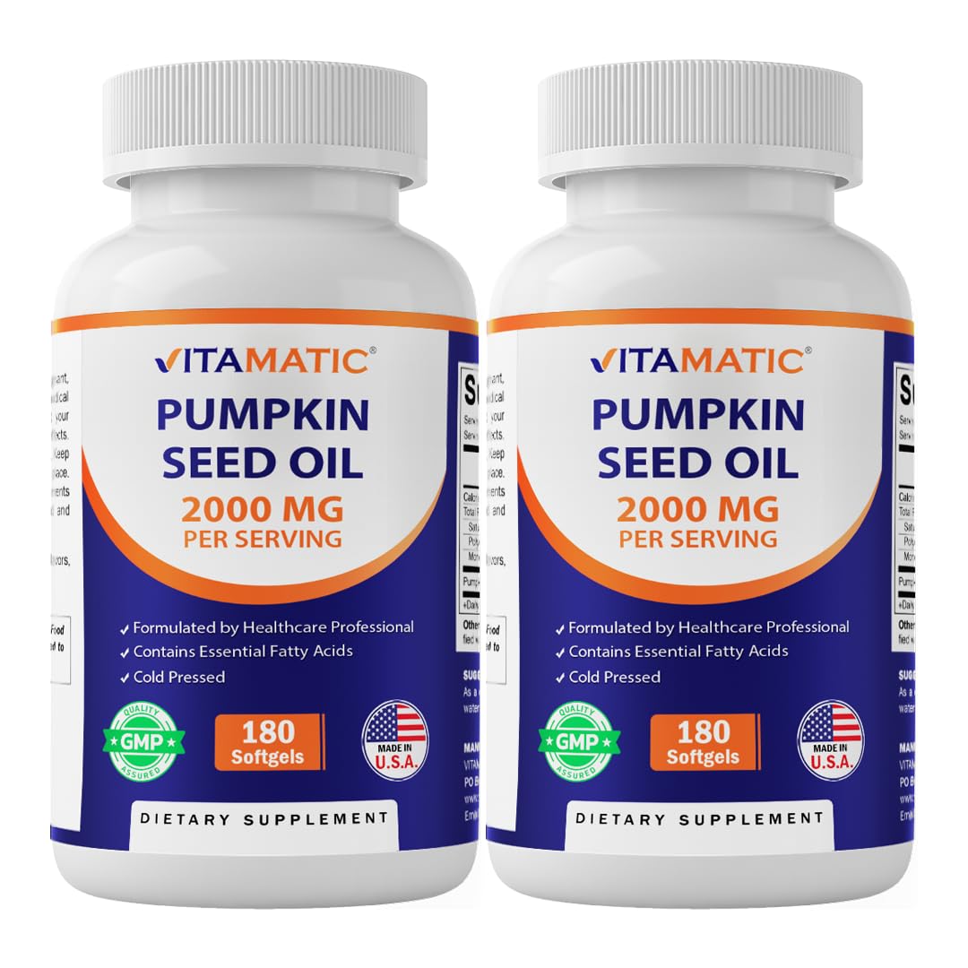 Vitamatic Pumpkin Seed Oil bottle front view for daily wellness support.