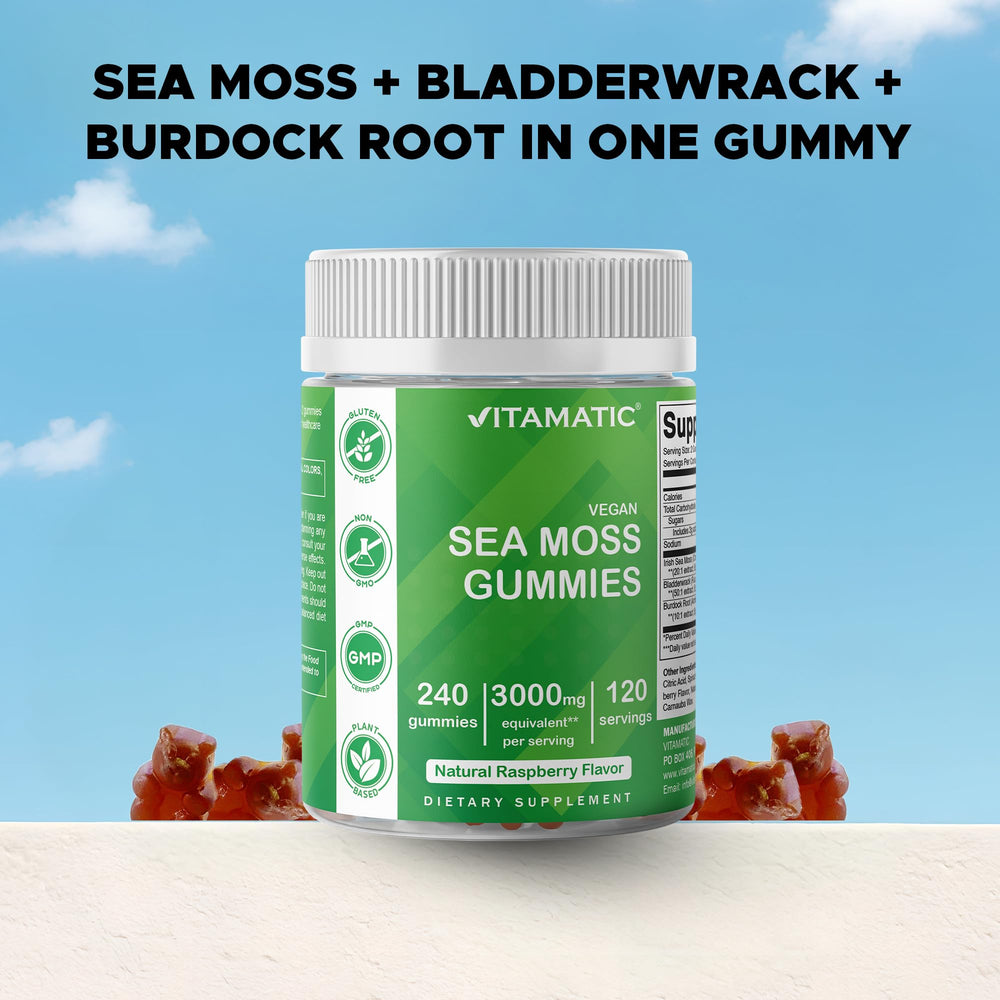 Gummies arranged beside bottle to emphasize gluten-free and non-GMO formula.