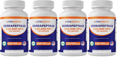 Vitamatic Serrapeptase bottle on white background for daily wellness support.