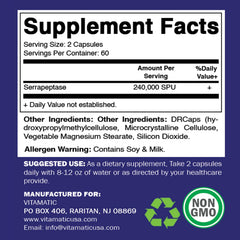 Vitamatic Serrapeptase capsules in bottle illustrating easy supplementation.