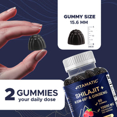 Vitamatic Shilajit label detail highlights 10,000 mg equivalent and 50:1 extract