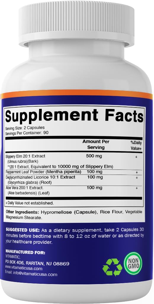 Vitamatic Slippery Elm Bark dietary supplement packshot for shelf display.