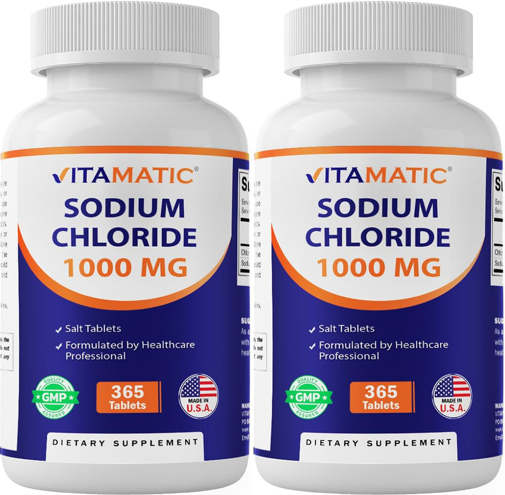 Vitamatic Sodium Chloride 1000mg tablets in bottle for hydration support