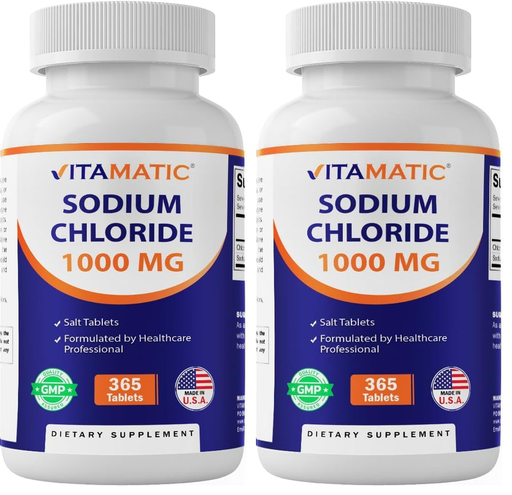 Vitamatic sodium chloride 1000mg pack view for hydration support.