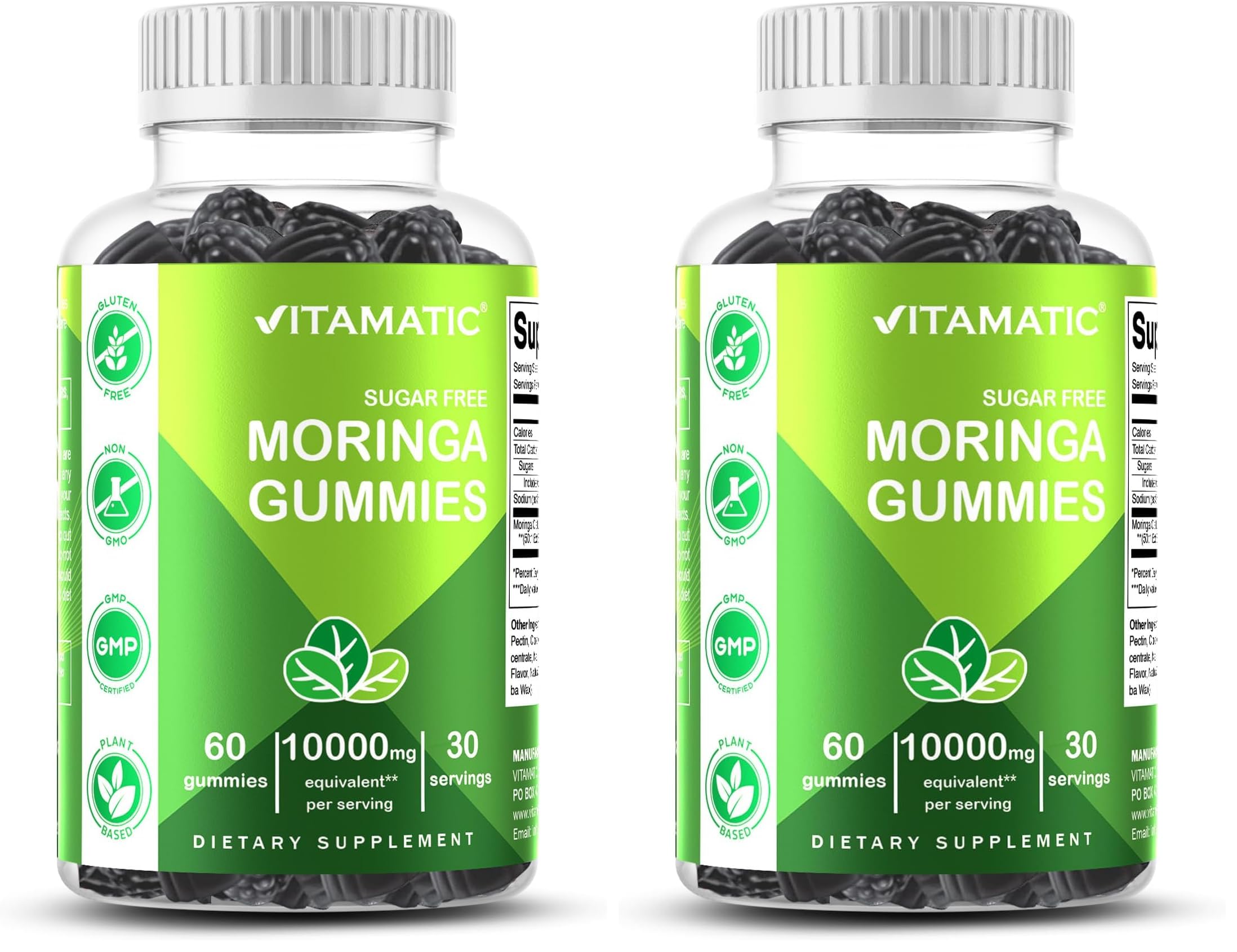 Vitamatic Sugar Free Moringa Gummies peach flavor for a tasty vegan snack.