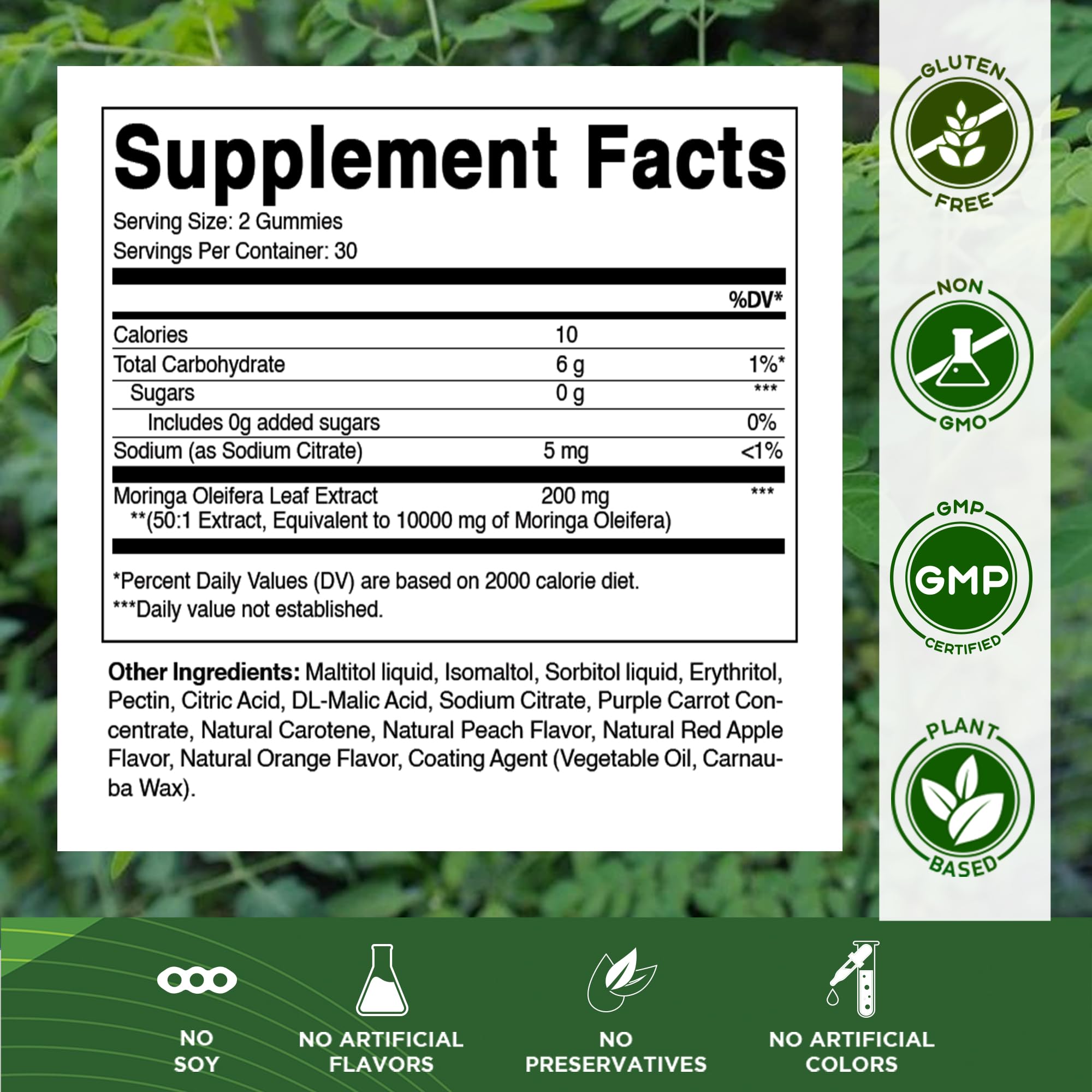 Vitamatic Moringa Gummies red apple flavor with a chewy plant-based option.