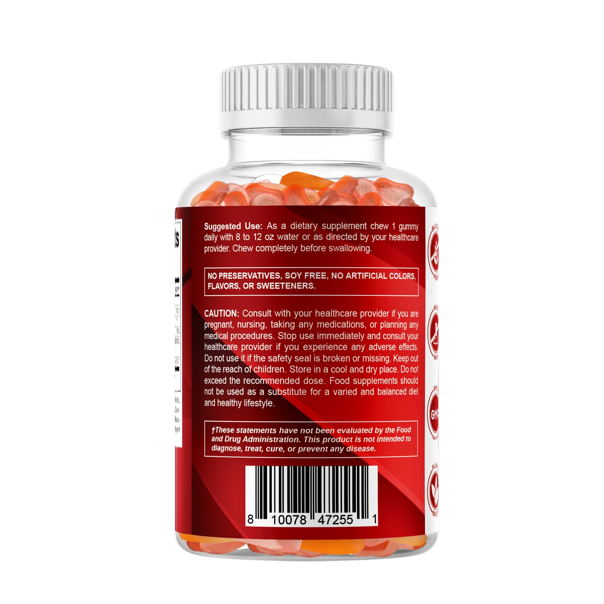 Vitamatic Vitamin A gummies natural strawberry aroma and flavor.