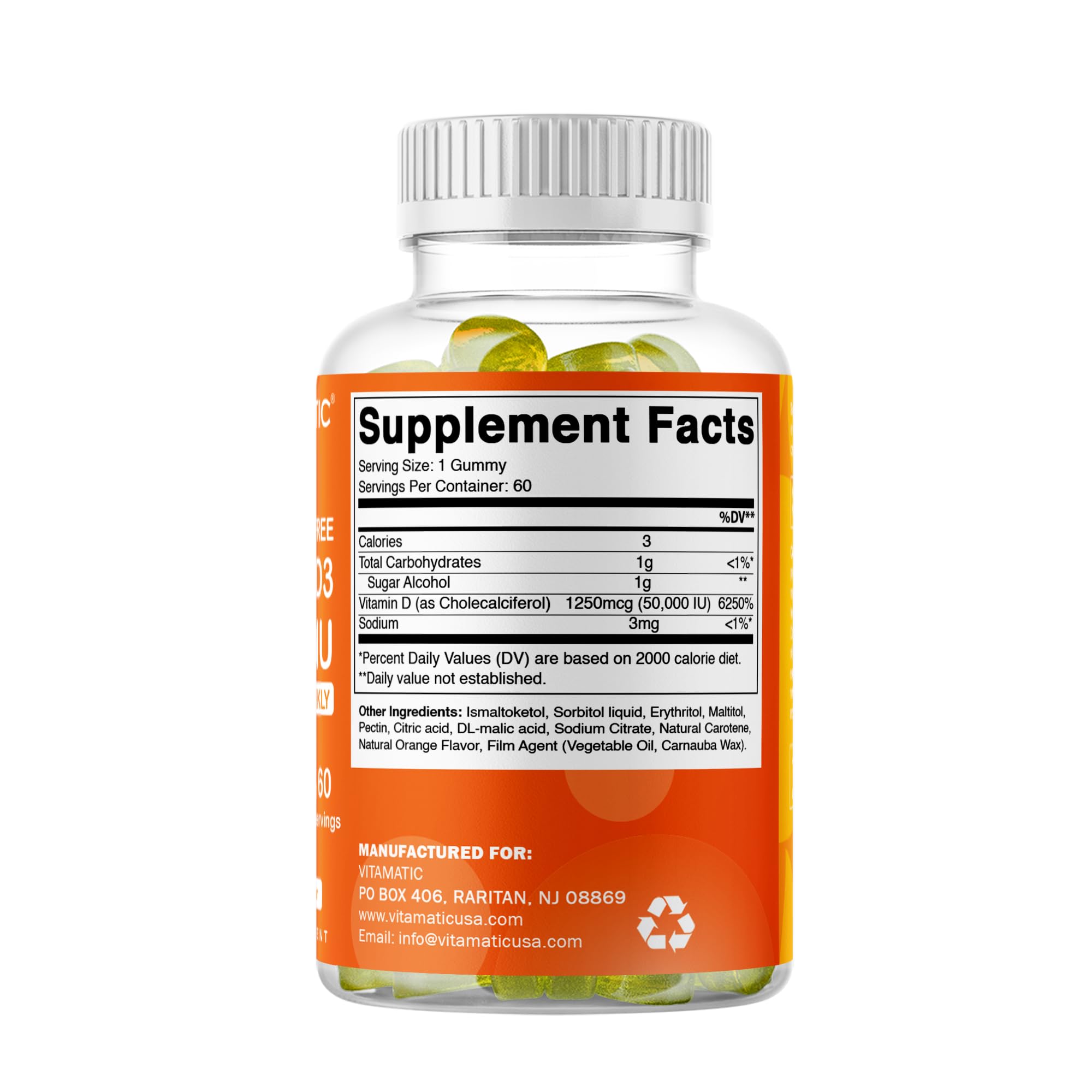 Vitamatic logo on D3 bottle for trusted supplement