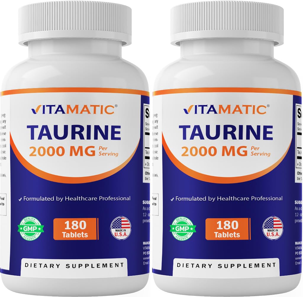 Vitamatic Taurine 2000mg bottle front — supports nervous system health