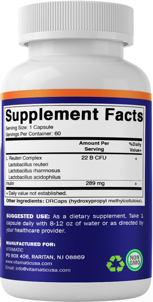 Vitamatic travel-friendly 60-count bottle for on-the-go use.